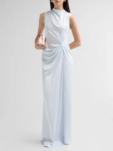 LAPOINTE Women's Sleeveless Draped Lightweight Satin Gown - Cloud | Thumbnail 2 LAPOINTE Women's Sleeveless Draped Lightweight Satin Gown - Cloud | Thumbnail 2