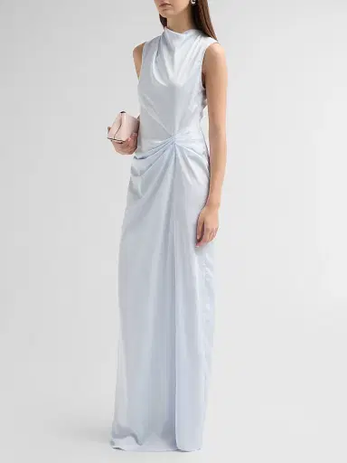 LAPOINTE Women's Sleeveless Draped Lightweight Satin Gown - Cloud | Thumbnail 4 LAPOINTE Women's Sleeveless Draped Lightweight Satin Gown - Cloud | Thumbnail 4