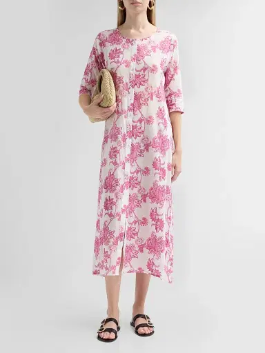 Ro's Garden Women's Blair Floral Cotton Long Kurta Dress - Pink | Thumbnail 2 Ro's Garden Women's Blair Floral Cotton Long Kurta Dress - Pink | Thumbnail 2