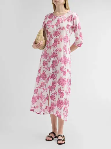 Ro's Garden Women's Blair Floral Cotton Long Kurta Dress - Pink | Thumbnail 4 Ro's Garden Women's Blair Floral Cotton Long Kurta Dress - Pink | Thumbnail 4