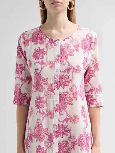 Ro's Garden Women's Blair Floral Cotton Long Kurta Dress - Pink | Thumbnail 5 Ro's Garden Women's Blair Floral Cotton Long Kurta Dress - Pink | Thumbnail 5