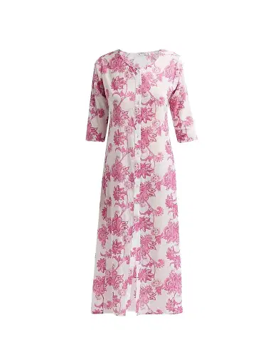 Ro's Garden Women's Blair Floral Cotton Long Kurta Dress - Pink | Thumbnail 1 Ro's Garden Women's Blair Floral Cotton Long Kurta Dress - Pink | Thumbnail 1
