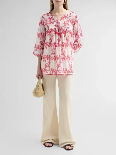 Ro's Garden Women's Seychelles Floral Cotton Short Tunic - Pink | Thumbnail 2 Ro's Garden Women's Seychelles Floral Cotton Short Tunic - Pink | Thumbnail 2