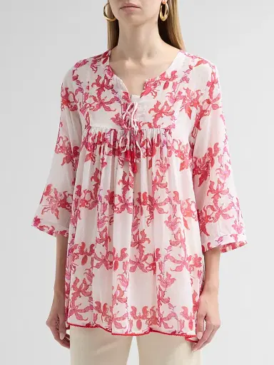 Ro's Garden Women's Seychelles Floral Cotton Short Tunic - Pink | Thumbnail 4 Ro's Garden Women's Seychelles Floral Cotton Short Tunic - Pink | Thumbnail 4