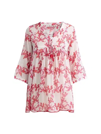 Ro's Garden Women's Seychelles Floral Cotton Short Tunic - Pink | Thumbnail 1 Ro's Garden Women's Seychelles Floral Cotton Short Tunic - Pink | Thumbnail 1