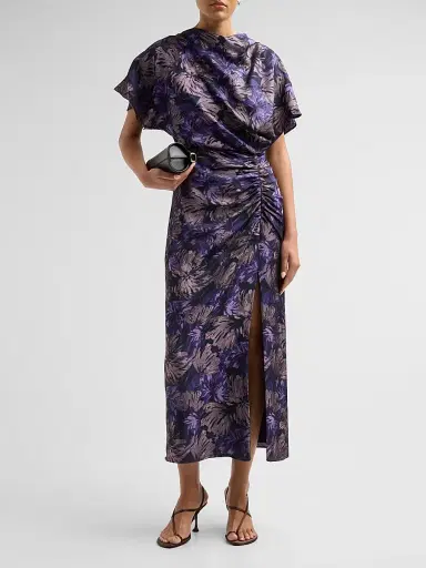 Amsale Women's Floral Jacquard Draped Midi Dress - Amethyst Multi | Thumbnail 2 Amsale Women's Floral Jacquard Draped Midi Dress - Amethyst Multi | Thumbnail 2