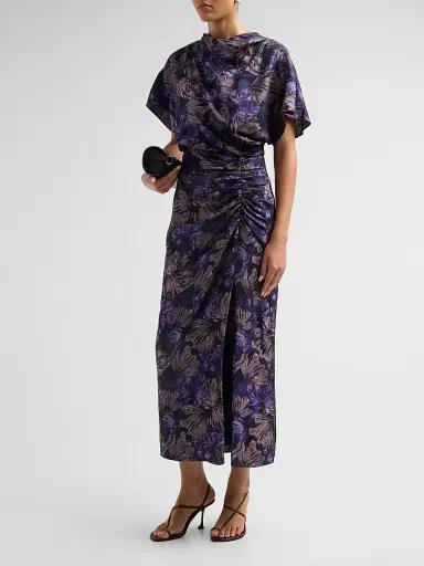 Amsale Women's Floral Jacquard Draped Midi Dress - Amethyst Multi | Thumbnail 4 Amsale Women's Floral Jacquard Draped Midi Dress - Amethyst Multi | Thumbnail 4