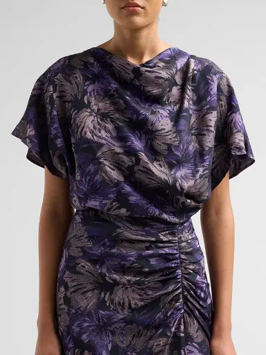 Amsale Women's Floral Jacquard Draped Midi Dress - Amethyst Multi | Thumbnail 5 Amsale Women's Floral Jacquard Draped Midi Dress - Amethyst Multi | Thumbnail 5