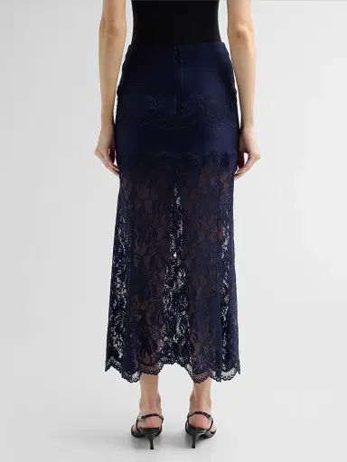Rabanne Women's Lace Satin Midi Skirt - Deep Navy | Thumbnail 3 Rabanne Women's Lace Satin Midi Skirt - Deep Navy | Thumbnail 3