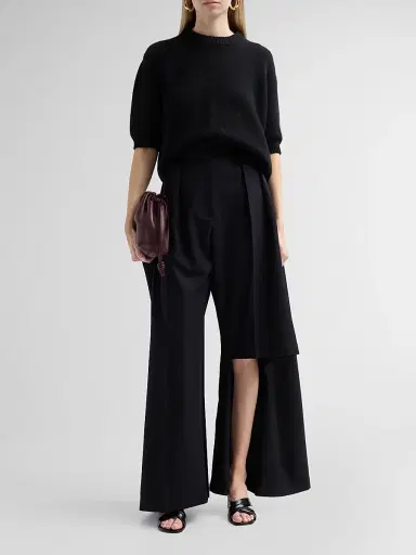 A.W.A.K.E. MODE Women's Draped Wool Slit Knee Pants - Dark Navy | Thumbnail 2 A.W.A.K.E. MODE Women's Draped Wool Slit Knee Pants - Dark Navy | Thumbnail 2