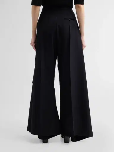 A.W.A.K.E. MODE Women's Draped Wool Slit Knee Pants - Dark Navy | Thumbnail 3 A.W.A.K.E. MODE Women's Draped Wool Slit Knee Pants - Dark Navy | Thumbnail 3