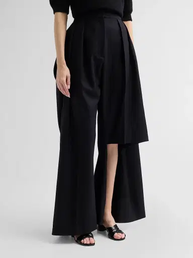 A.W.A.K.E. MODE Women's Draped Wool Slit Knee Pants - Dark Navy | Thumbnail 4 A.W.A.K.E. MODE Women's Draped Wool Slit Knee Pants - Dark Navy | Thumbnail 4