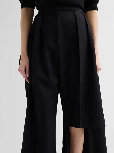 A.W.A.K.E. MODE Women's Draped Wool Slit Knee Pants - Dark Navy | Thumbnail 5 A.W.A.K.E. MODE Women's Draped Wool Slit Knee Pants - Dark Navy | Thumbnail 5