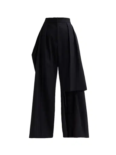 A.W.A.K.E. MODE Women's Draped Wool Slit Knee Pants - Dark Navy | Thumbnail 1 A.W.A.K.E. MODE Women's Draped Wool Slit Knee Pants - Dark Navy | Thumbnail 1