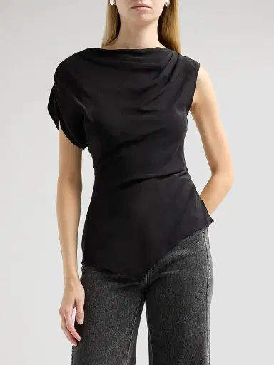 Veronica Beard Women's Yvonne Asymmetric Crepe De Chine Top - Black - Size 14 | Thumbnail 4 Veronica Beard Women's Yvonne Asymmetric Crepe De Chine Top - Black - Size 14 | Thumbnail 4