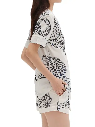 Desmond & Dempsey Women's Jaguar Print Cotton Short Pajama Set - Cream | Thumbnail 4 Desmond & Dempsey Women's Jaguar Print Cotton Short Pajama Set - Cream | Thumbnail 4