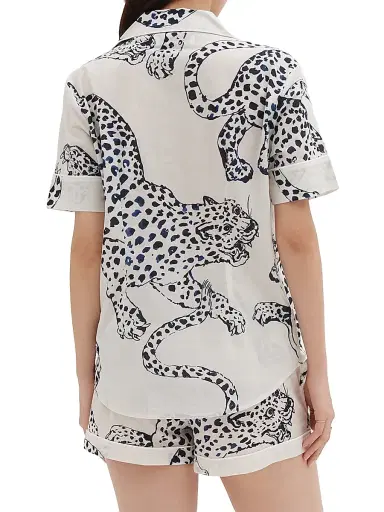 Desmond & Dempsey Women's Jaguar Print Cotton Short Pajama Set - Cream | Thumbnail 5 Desmond & Dempsey Women's Jaguar Print Cotton Short Pajama Set - Cream | Thumbnail 5