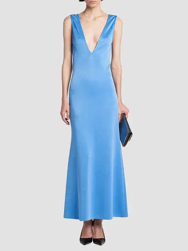 Tom Ford Women's Satin Plunge V-Neck Midi Dress - Porcelain Blue - Size 10 | Thumbnail 2 Tom Ford Women's Satin Plunge V-Neck Midi Dress - Porcelain Blue - Size 10 | Thumbnail 2