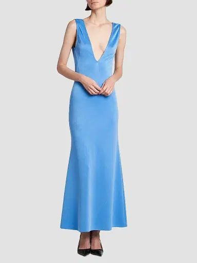 Tom Ford Women's Satin Plunge V-Neck Midi Dress - Porcelain Blue - Size 10 | Thumbnail 3 Tom Ford Women's Satin Plunge V-Neck Midi Dress - Porcelain Blue - Size 10 | Thumbnail 3
