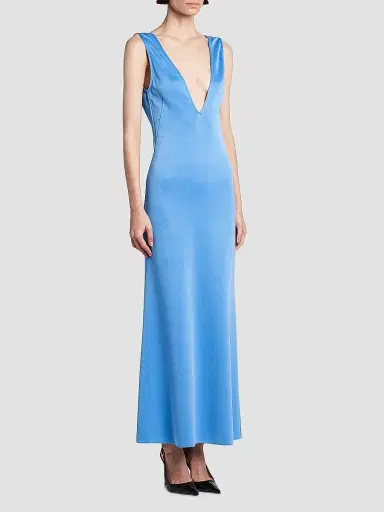 Tom Ford Women's Satin Plunge V-Neck Midi Dress - Porcelain Blue - Size 10 | Thumbnail 4 Tom Ford Women's Satin Plunge V-Neck Midi Dress - Porcelain Blue - Size 10 | Thumbnail 4