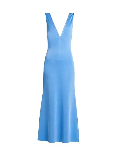 Tom Ford Women's Satin Plunge V-Neck Midi Dress - Porcelain Blue - Size 10 | Thumbnail 1 Tom Ford Women's Satin Plunge V-Neck Midi Dress - Porcelain Blue - Size 10 | Thumbnail 1