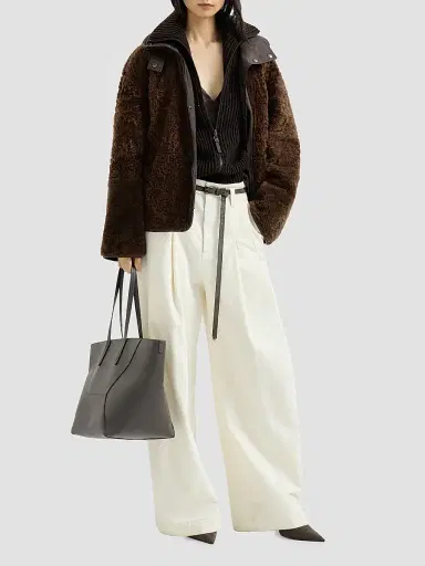 Brunello Cucinelli Women's Fuzzy Shearling Reversible Outerwear Coat with Monili - Chocolate | Thumbnail 6 Brunello Cucinelli Women's Fuzzy Shearling Reversible Outerwear Coat with Monili - Chocolate | Thumbnail 6