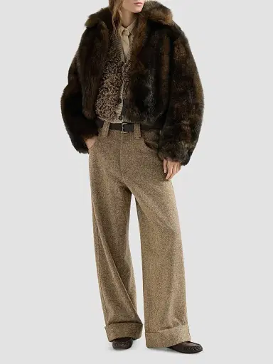 Brunello Cucinelli Women's Soft Shearling Outerwear Jacket with Shiny Zipper Pull - Pine Cone Brown | Thumbnail 6 Brunello Cucinelli Women's Soft Shearling Outerwear Jacket with Shiny Zipper Pull - Pine Cone Brown | Thumbnail 6
