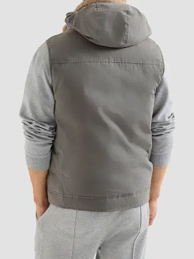 Brunello Cucinelli Men's Waxed Techno Cotton Down Vest with Detachable Hood - Grey | Thumbnail 3 Brunello Cucinelli Men's Waxed Techno Cotton Down Vest with Detachable Hood - Grey | Thumbnail 3