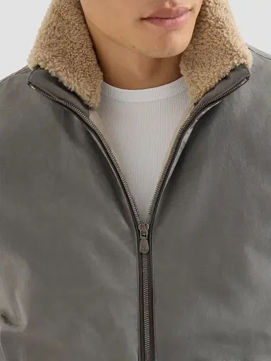 Brunello Cucinelli Men's Waxed Techno Cotton Down Vest with Detachable Hood - Grey | Thumbnail 5 Brunello Cucinelli Men's Waxed Techno Cotton Down Vest with Detachable Hood - Grey | Thumbnail 5