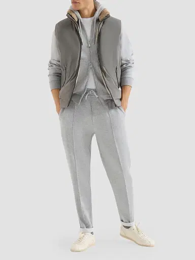 Brunello Cucinelli Men's Waxed Techno Cotton Down Vest with Detachable Hood - Grey | Thumbnail 6 Brunello Cucinelli Men's Waxed Techno Cotton Down Vest with Detachable Hood - Grey | Thumbnail 6