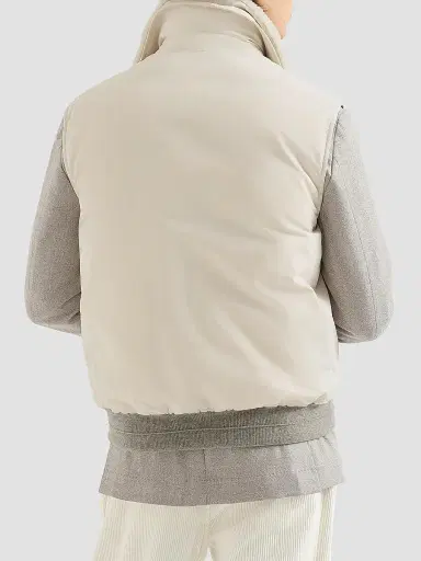 Brunello Cucinelli Men's Waxed Techno Cotton Down Vest with Detachable Shearling Collar - Beige | Thumbnail 3 Brunello Cucinelli Men's Waxed Techno Cotton Down Vest with Detachable Shearling Collar - Beige | Thumbnail 3