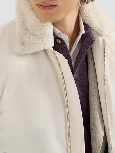Brunello Cucinelli Men's Waxed Techno Cotton Down Vest with Detachable Shearling Collar - Beige | Thumbnail 5 Brunello Cucinelli Men's Waxed Techno Cotton Down Vest with Detachable Shearling Collar - Beige | Thumbnail 5
