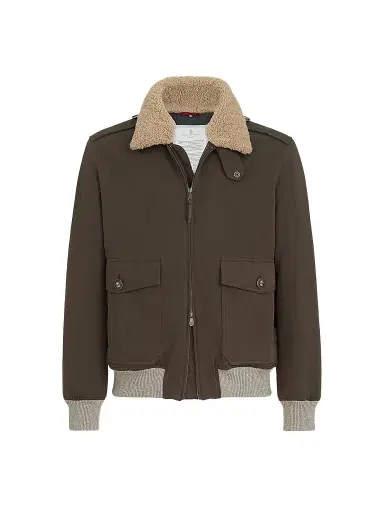 Brunello Cucinelli Men's Waxed Techno Cotton Bomber Jacket - Brown | Thumbnail 1 Brunello Cucinelli Men's Waxed Techno Cotton Bomber Jacket - Brown | Thumbnail 1