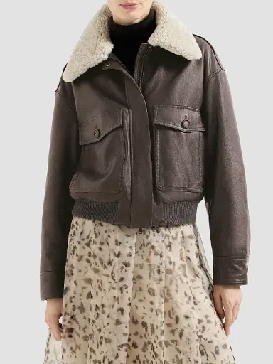 Brunello Cucinelli Women's Polished Nappa Leather Aviator Coat - Coffee | Thumbnail 2 Brunello Cucinelli Women's Polished Nappa Leather Aviator Coat - Coffee | Thumbnail 2