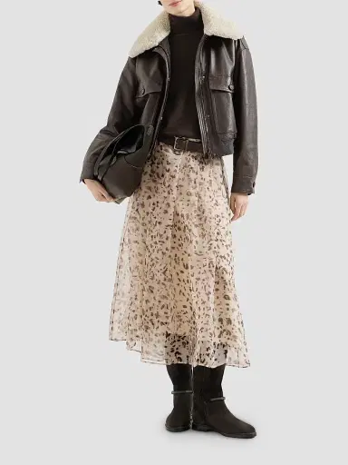 Brunello Cucinelli Women's Polished Nappa Leather Aviator Coat - Coffee | Thumbnail 6 Brunello Cucinelli Women's Polished Nappa Leather Aviator Coat - Coffee | Thumbnail 6