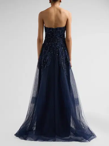 Teri Jon by Rickie Freeman Women's Floral-Embellished Tulle Strapless Gown - Navy - Size 16 | Thumbnail 3 Teri Jon by Rickie Freeman Women's Floral-Embellished Tulle Strapless Gown - Navy - Size 16 | Thumbnail 3