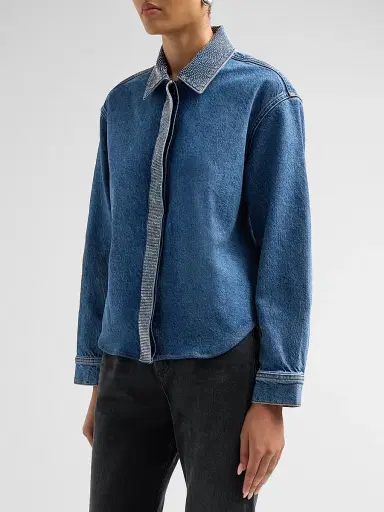 Ramy Brook Women's Alison Rhinestone-Trim Denim Shirt | Thumbnail 4 Ramy Brook Women's Alison Rhinestone-Trim Denim Shirt | Thumbnail 4