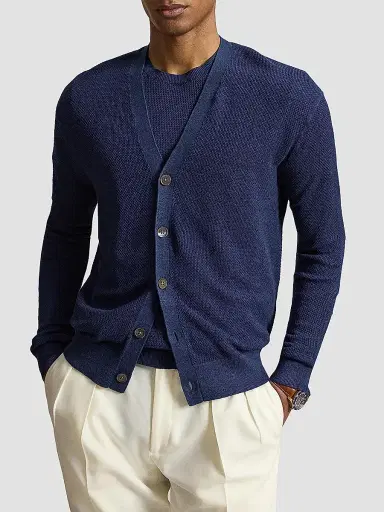 Polo Ralph Lauren Men's Linen V-Neck Cardigan - Newport Navy | Thumbnail 4 Polo Ralph Lauren Men's Linen V-Neck Cardigan - Newport Navy | Thumbnail 4