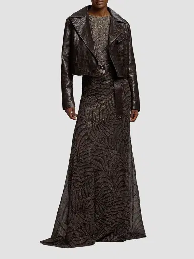 Ralph Lauren Collection Women's Masina Foiled Leaf Chiffon Skirt - Espresso Multi | Thumbnail 2 Ralph Lauren Collection Women's Masina Foiled Leaf Chiffon Skirt - Espresso Multi | Thumbnail 2