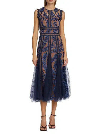 Bronx and Banco Women's Saba Embroidered Mesh Midi-Dress - Navy | Thumbnail 3 Bronx and Banco Women's Saba Embroidered Mesh Midi-Dress - Navy | Thumbnail 3