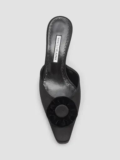 Manolo Blahnik Women's Caulon 50MM Satin Velvet-Trimmed Mules - Black | Thumbnail 5 Manolo Blahnik Women's Caulon 50MM Satin Velvet-Trimmed Mules - Black | Thumbnail 5