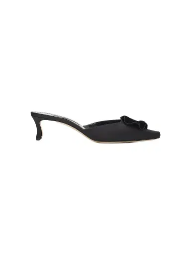 Manolo Blahnik Women's Caulon 50MM Satin Velvet-Trimmed Mules - Black | Thumbnail 1 Manolo Blahnik Women's Caulon 50MM Satin Velvet-Trimmed Mules - Black | Thumbnail 1