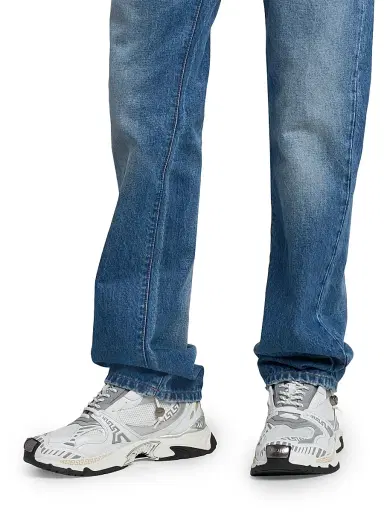 Versace Men's La Greca Leather & Mesh Low-Top Sneakers - White Silver - Size 13 | Thumbnail 2 Versace Men's La Greca Leather & Mesh Low-Top Sneakers - White Silver - Size 13 | Thumbnail 2
