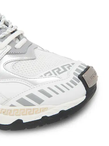 Versace Men's La Greca Leather & Mesh Low-Top Sneakers - White Silver - Size 13 | Thumbnail 6 Versace Men's La Greca Leather & Mesh Low-Top Sneakers - White Silver - Size 13 | Thumbnail 6