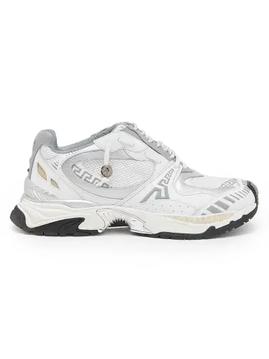 Versace Men's La Greca Leather & Mesh Low-Top Sneakers - White Silver - Size 13 | Thumbnail 1 Versace Men's La Greca Leather & Mesh Low-Top Sneakers - White Silver - Size 13 | Thumbnail 1