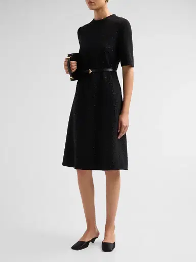 Fabiana Filippi Women's Sequined Virgin Wool-Blend Belted Knee-Length Dress - Nero | Thumbnail 4 Fabiana Filippi Women's Sequined Virgin Wool-Blend Belted Knee-Length Dress - Nero | Thumbnail 4