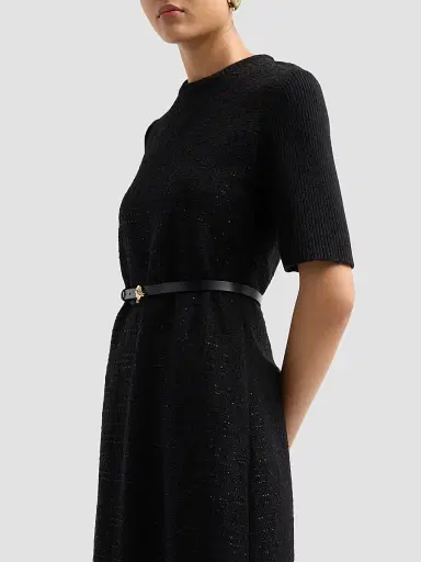 Fabiana Filippi Women's Sequined Virgin Wool-Blend Belted Knee-Length Dress - Nero | Thumbnail 5 Fabiana Filippi Women's Sequined Virgin Wool-Blend Belted Knee-Length Dress - Nero | Thumbnail 5