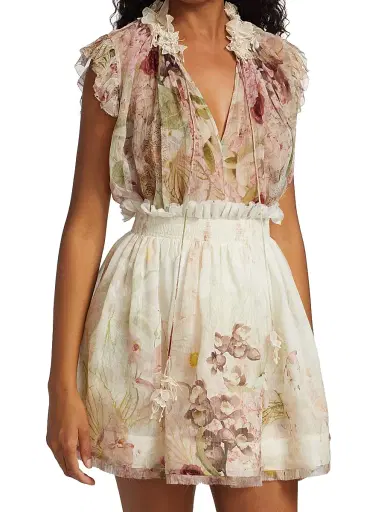 Zimmermann Women's Dancer Silk Floral Flutter Tank - Alabaster Garden Floral | Thumbnail 3 Zimmermann Women's Dancer Silk Floral Flutter Tank - Alabaster Garden Floral | Thumbnail 3