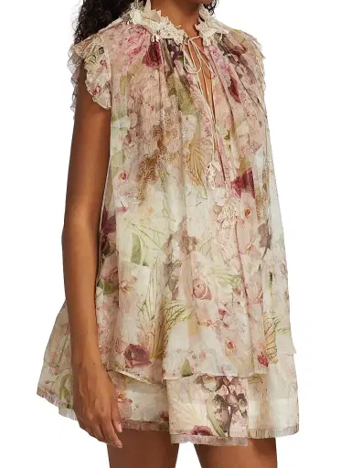 Zimmermann Women's Dancer Silk Floral Flutter Tank - Alabaster Garden Floral | Thumbnail 4 Zimmermann Women's Dancer Silk Floral Flutter Tank - Alabaster Garden Floral | Thumbnail 4