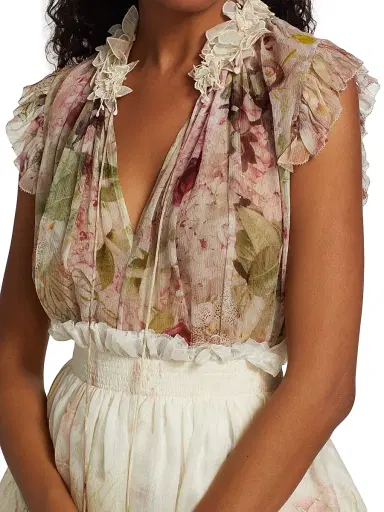 Zimmermann Women's Dancer Silk Floral Flutter Tank - Alabaster Garden Floral | Thumbnail 6 Zimmermann Women's Dancer Silk Floral Flutter Tank - Alabaster Garden Floral | Thumbnail 6
